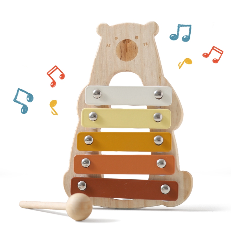 Musical Instrument Glockenspiel - Beruang kartun ukuran ringkas 5 tombol